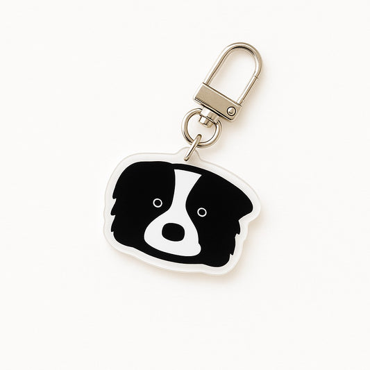 Border Collie Keychain – Minimalist Dog Face Charm